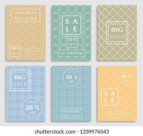 Sale banners, flyers with abstract geometric texture. Modern and vintage social media placard set for mobile website, posters, email and newsletter designs, ads, online shopping, promotional material