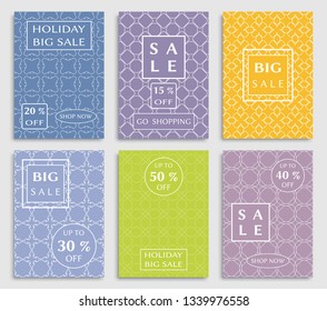 Sale banners, flyers with abstract geometric texture. Modern and vintage social media placard set for mobile website, posters, email and newsletter designs, ads, online shopping, promotional material