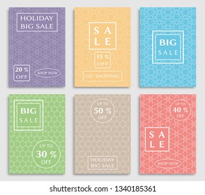 Sale banners, flyers with abstract geometric texture. Modern and vintage social media placard set for mobile website, posters, email and newsletter designs, ads, online shopping, promotional material