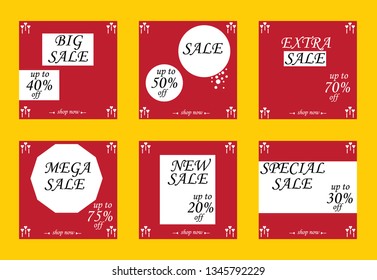 Sale banners, flyers with abstract geometric texture. Modern and vintage social media placard set for mobile website, posters, email and newsletter designs, ads, online shopping, promotional material