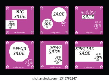 Sale banners, flyers with abstract geometric texture. Modern and vintage social media placard set for mobile website, posters, email and newsletter designs, ads, online shopping, promotional material