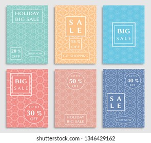 Sale banners, flyers with abstract geometric texture. Modern and vintage social media placard set for mobile website, posters, email and newsletter designs, ads, online shopping, promotional material