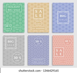 Sale banners, flyers with abstract geometric texture. Modern and vintage social media placard set for mobile website, posters, email and newsletter designs, ads, online shopping, promotional material