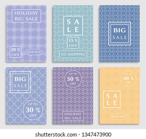 Sale banners, flyers with abstract geometric texture. Modern and vintage social media placard set for mobile website, posters, email and newsletter designs, ads, online shopping, promotional material