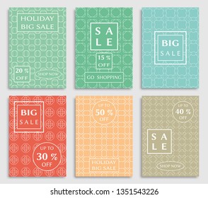Sale banners, flyers with abstract geometric texture. Modern and vintage social media placard set for mobile website, posters, email and newsletter designs, ads, online shopping, promotional material