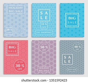 Sale banners, flyers with abstract geometric texture. Modern and vintage social media placard set for mobile website, posters, email and newsletter designs, ads, online shopping, promotional material