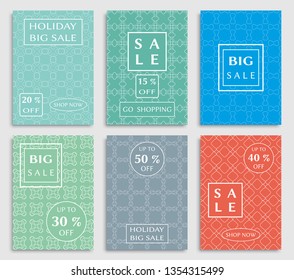 Sale banners, flyers with abstract geometric texture. Modern and vintage social media placard set for mobile website, posters, email and newsletter designs, ads, online shopping, promotional material