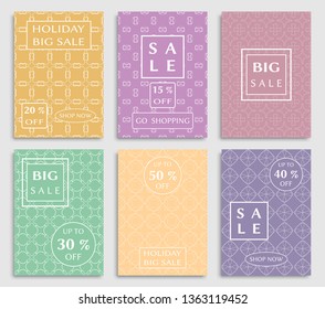 Sale banners, flyers with abstract geometric texture. Modern and vintage social media placard set for mobile website, posters, email and newsletter designs, ads, online shopping, promotional material