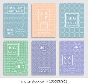 Sale banners, flyers with abstract geometric texture. Modern and vintage social media placard set for mobile website, posters, email and newsletter designs, ads, online shopping, promotional material