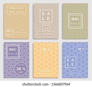 Sale banners, flyers with abstract geometric texture. Modern and vintage social media placard set for mobile website, posters, email and newsletter designs, ads, online shopping, promotional material