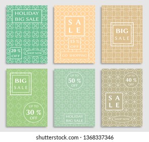 Sale banners, flyers with abstract geometric texture. Modern and vintage social media placard set for mobile website, posters, email and newsletter designs, ads, online shopping, promotional material