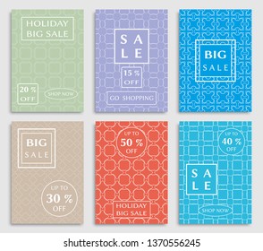 Sale banners, flyers with abstract geometric texture. Modern and vintage social media placard set for mobile website, posters, email and newsletter designs, ads, online shopping, promotional material