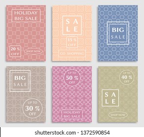 Sale banners, flyers with abstract geometric texture. Modern and vintage social media placard set for mobile website, posters, email and newsletter designs, ads, online shopping, promotional material