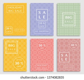 Sale banners, flyers with abstract geometric texture. Modern and vintage social media placard set for mobile website, posters, email and newsletter designs, ads, online shopping, promotional material