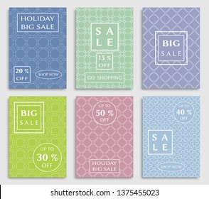 Sale banners, flyers with abstract geometric texture. Modern and vintage social media placard set for mobile website, posters, email and newsletter designs, ads, online shopping, promotional material