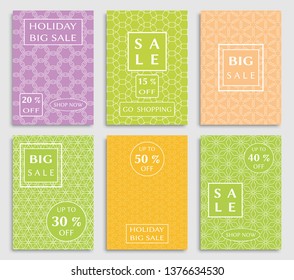 Sale banners, flyers with abstract geometric texture. Modern and vintage social media placard set for mobile website, posters, email and newsletter designs, ads, online shopping, promotional material