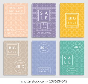 Sale banners, flyers with abstract geometric texture. Modern and vintage social media placard set for mobile website, posters, email and newsletter designs, ads, online shopping, promotional material