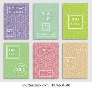 Sale banners, flyers with abstract geometric texture. Modern and vintage social media placard set for mobile website, posters, email and newsletter designs, ads, online shopping, promotional material
