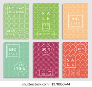 Sale banners, flyers with abstract geometric texture. Modern and vintage social media placard set for mobile website, posters, email and newsletter designs, ads, online shopping, promotional material