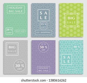 Sale banners, flyers with abstract geometric texture. Modern and vintage social media placard set for mobile website, posters, email and newsletter designs, ads, online shopping, promotional material