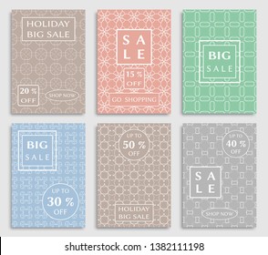 Sale banners, flyers with abstract geometric texture. Modern and vintage social media placard set for mobile website, posters, email and newsletter designs, ads, online shopping, promotional material