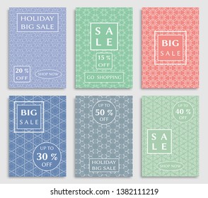 Sale banners, flyers with abstract geometric texture. Modern and vintage social media placard set for mobile website, posters, email and newsletter designs, ads, online shopping, promotional material