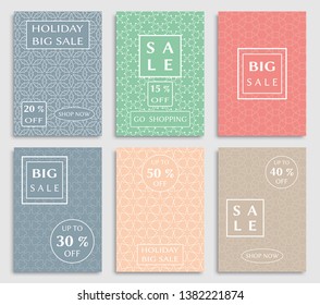 Sale banners, flyers with abstract geometric texture. Modern and vintage social media placard set for mobile website, posters, email and newsletter designs, ads, online shopping, promotional material