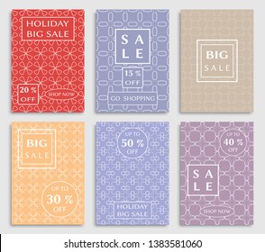 Sale banners, flyers with abstract geometric texture. Modern and vintage social media placard set for mobile website, posters, email and newsletter designs, ads, online shopping, promotional material