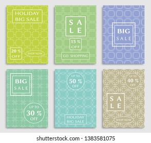 Sale banners, flyers with abstract geometric texture. Modern and vintage social media placard set for mobile website, posters, email and newsletter designs, ads, online shopping, promotional material