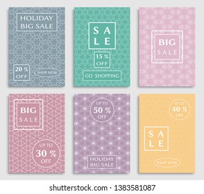 Sale banners, flyers with abstract geometric texture. Modern and vintage social media placard set for mobile website, posters, email and newsletter designs, ads, online shopping, promotional material