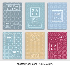 Sale banners, flyers with abstract geometric texture. Modern and vintage social media placard set for mobile website, posters, email and newsletter designs, ads, online shopping, promotional material