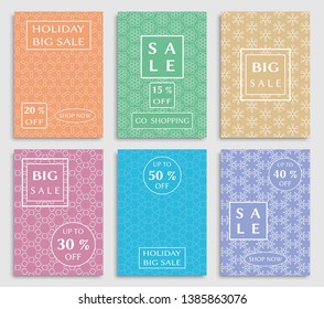 Sale banners, flyers with abstract geometric texture. Modern and vintage social media placard set for mobile website, posters, email and newsletter designs, ads, online shopping, promotional material