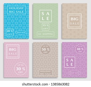 Sale banners, flyers with abstract geometric texture. Modern and vintage social media placard set for mobile website, posters, email and newsletter designs, ads, online shopping, promotional material