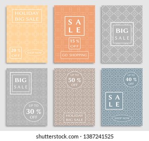 Sale banners, flyers with abstract geometric texture. Modern and vintage social media placard set for mobile website, posters, email and newsletter designs, ads, online shopping, promotional material
