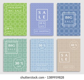 Sale banners, flyers with abstract geometric texture. Modern and vintage social media placard set for mobile website, posters, email and newsletter designs, ads, online shopping, promotional material