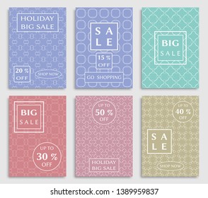 Sale banners, flyers with abstract geometric texture. Modern and vintage social media placard set for mobile website, posters, email and newsletter designs, ads, online shopping, promotional material