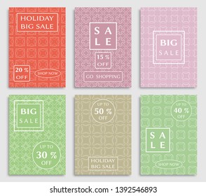 Sale banners, flyers with abstract geometric texture. Modern and vintage social media placard set for mobile website, posters, email and newsletter designs, ads, online shopping, promotional material