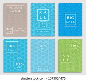 Sale banners, flyers with abstract geometric texture. Modern and vintage social media placard set for mobile website, posters, email and newsletter designs, ads, online shopping, promotional material