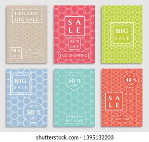Sale banners, flyers with abstract geometric texture. Modern and vintage social media placard set for mobile website, posters, email and newsletter designs, ads, online shopping, promotional material