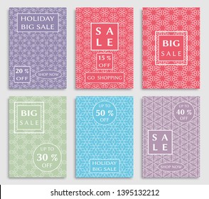 Sale banners, flyers with abstract geometric texture. Modern and vintage social media placard set for mobile website, posters, email and newsletter designs, ads, online shopping, promotional material