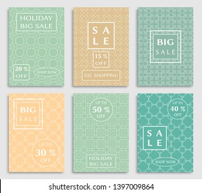 Sale banners, flyers with abstract geometric texture. Modern and vintage social media placard set for mobile website, posters, email and newsletter designs, ads, online shopping, promotional material