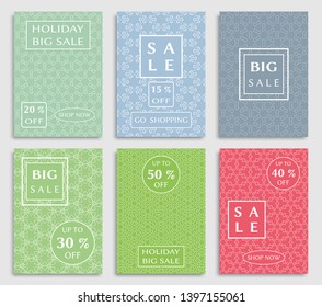 Sale banners, flyers with abstract geometric texture. Modern and vintage social media placard set for mobile website, posters, email and newsletter designs, ads, online shopping, promotional material