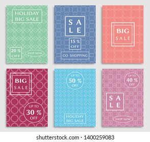 Sale banners, flyers with abstract geometric texture. Modern and vintage social media placard set for mobile website, posters, email and newsletter designs, ads, online shopping, promotional material