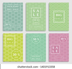 Sale banners, flyers with abstract geometric texture. Modern and vintage social media placard set for mobile website, posters, email and newsletter designs, ads, online shopping, promotional material