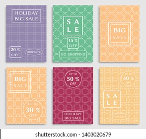 Sale banners, flyers with abstract geometric texture. Modern and vintage social media placard set for mobile website, posters, email and newsletter designs, ads, online shopping, promotional material