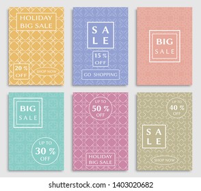 Sale banners, flyers with abstract geometric texture. Modern and vintage social media placard set for mobile website, posters, email and newsletter designs, ads, online shopping, promotional material