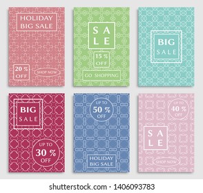 Sale banners, flyers with abstract geometric texture. Modern and vintage social media placard set for mobile website, posters, email and newsletter designs, ads, online shopping, promotional material