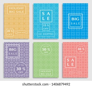 Sale banners, flyers with abstract geometric texture. Modern and vintage social media placard set for mobile website, posters, email and newsletter designs, ads, online shopping, promotional material
