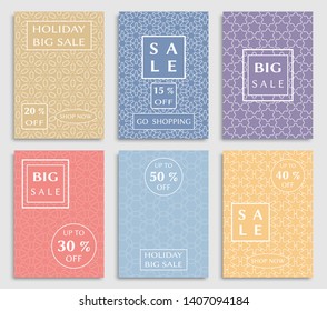 Sale banners, flyers with abstract geometric texture. Modern and vintage social media placard set for mobile website, posters, email and newsletter designs, ads, online shopping, promotional material