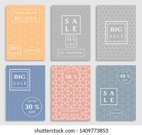 Sale banners, flyers with abstract geometric texture. Modern and vintage social media placard set for mobile website, posters, email and newsletter designs, ads, online shopping, promotional material